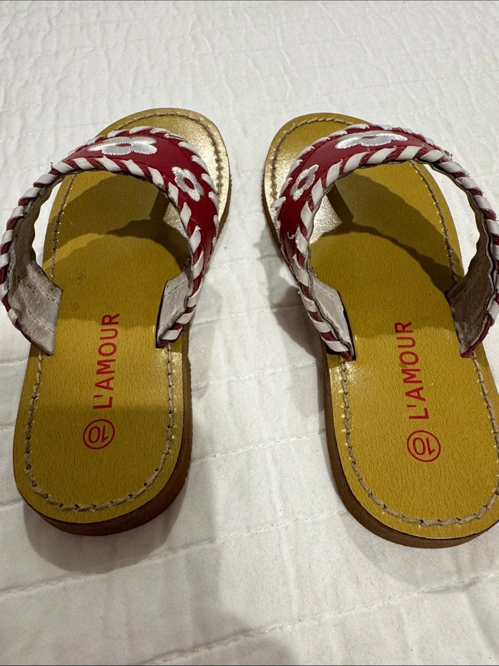 L'Amour Red and White Floral Girls' Sandals
